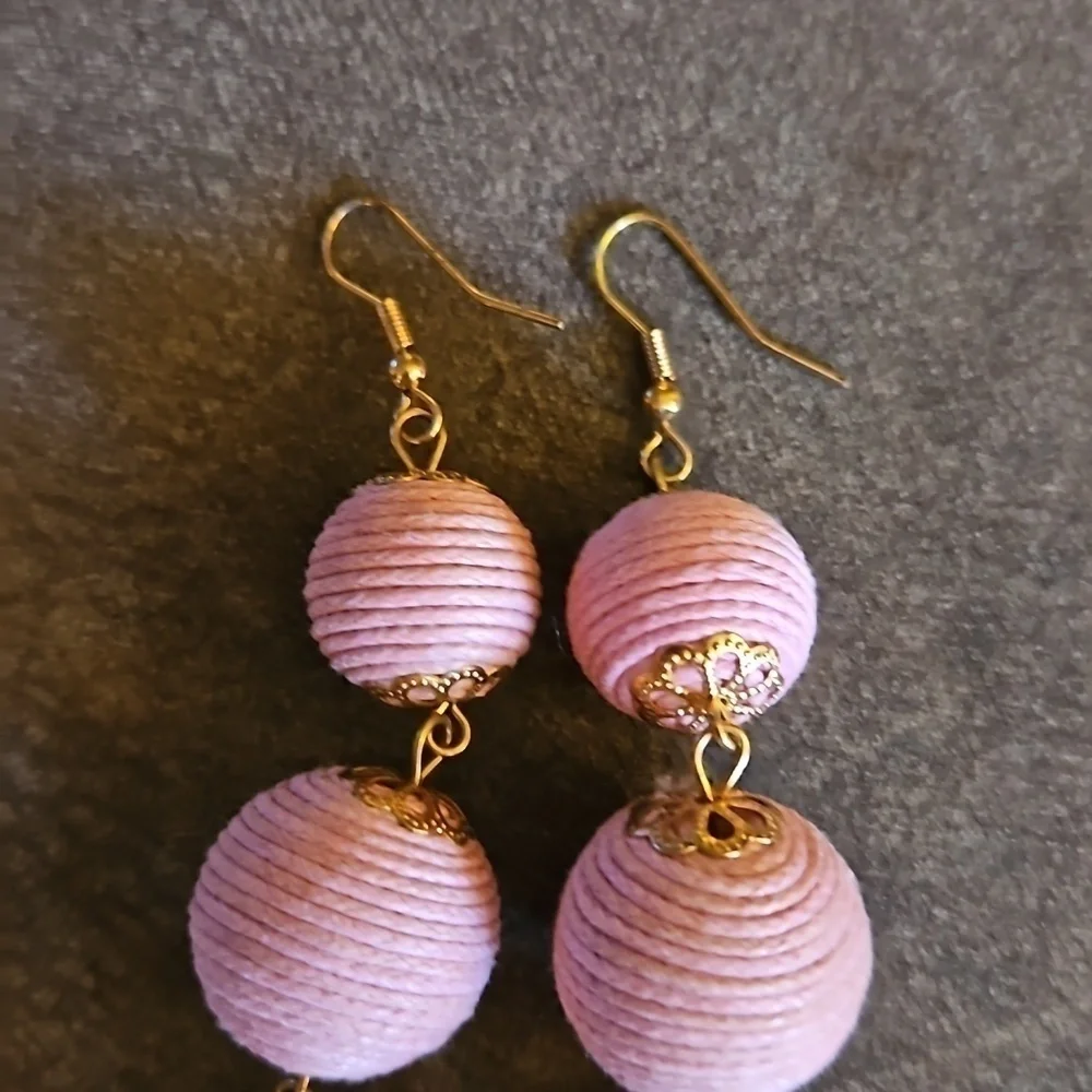 3/$30 Pink Thread Ball Drop Statement Dangle Hook Earrings